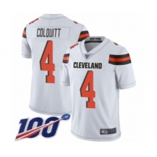 Men's Cleveland Browns #4 Britton Colquitt White Vapor Untouchable Limited Player 100th Season Football Jersey