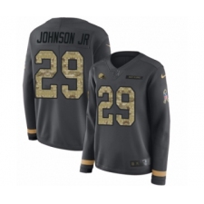 Women's Nike Cleveland Browns #29 Duke Johnson Limited Black Salute to Service Therma Long Sleeve NFL Jersey