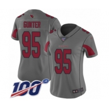 Women's Arizona Cardinals #95 Rodney Gunter Limited Silver Inverted Legend 100th Season Football Jersey