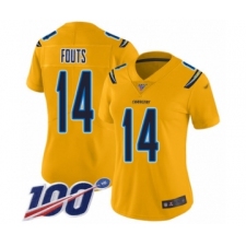 Women's Los Angeles Chargers #14 Dan Fouts Limited Gold Inverted Legend 100th Season Football Jersey