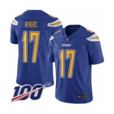 Men's Nike Los Angeles Chargers #17 Philip Rivers Limited Electric Blue Rush Vapor Untouchable 100th Season NFL Jersey
