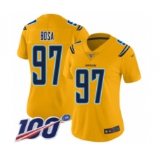 Women's Nike Los Angeles Chargers #97 Joey Bosa Limited Gold Inverted Legend 100th Season NFL Jersey