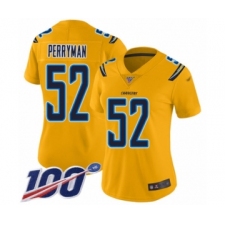 Women's Los Angeles Chargers #52 Denzel Perryman Limited Gold Inverted Legend 100th Season Football Jersey