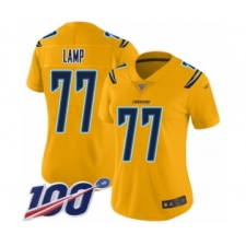 Women's Los Angeles Chargers #77 Forrest Lamp Limited Gold Inverted Legend 100th Season Football Jersey