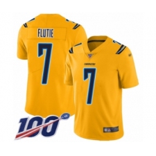 Men's Los Angeles Chargers #7 Doug Flutie Limited Gold Inverted Legend 100th Season Football Jersey