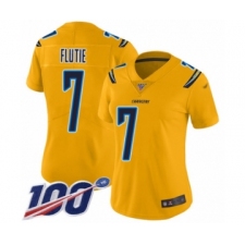 Women's Los Angeles Chargers #7 Doug Flutie Limited Gold Inverted Legend 100th Season Football Jersey