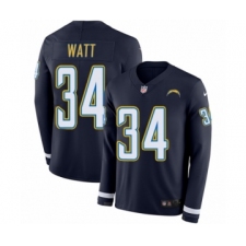 Men's Nike Los Angeles Chargers #34 Derek Watt Limited Navy Blue Therma Long Sleeve NFL Jersey