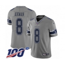 Men's Dallas Cowboys #8 Troy Aikman Limited Gray Inverted Legend 100th Season Football Jersey