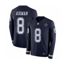 Men's Nike Dallas Cowboys #8 Troy Aikman Limited Navy Blue Therma Long Sleeve NFL Jersey