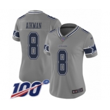 Women's Dallas Cowboys #8 Troy Aikman Limited Gray Inverted Legend 100th Season Football Jersey