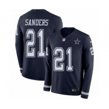 Men's Nike Dallas Cowboys #21 Deion Sanders Limited Navy Blue Therma Long Sleeve NFL Jersey