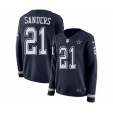 Women's Nike Dallas Cowboys #21 Deion Sanders Limited Navy Blue Therma Long Sleeve NFL Jersey