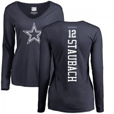 NFL Women's Nike Dallas Cowboys #12 Roger Staubach Navy Blue Backer Slim Fit Long Sleeve T-Shirt