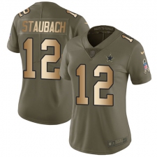 Women's Nike Dallas Cowboys #12 Roger Staubach Limited Olive/Gold 2017 Salute to Service NFL Jersey