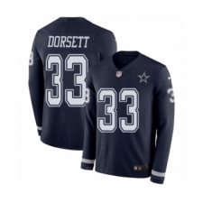 Men's Nike Dallas Cowboys #33 Tony Dorsett Limited Navy Blue Therma Long Sleeve NFL Jersey