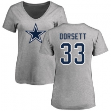 NFL Women's Nike Dallas Cowboys #33 Tony Dorsett Ash Name & Number Logo Slim Fit T-Shirt