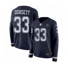 Women's Nike Dallas Cowboys #33 Tony Dorsett Limited Navy Blue Therma Long Sleeve NFL Jersey