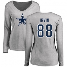 NFL Women's Nike Dallas Cowboys #88 Michael Irvin Ash Name & Number Logo Slim Fit Long Sleeve T-Shirt