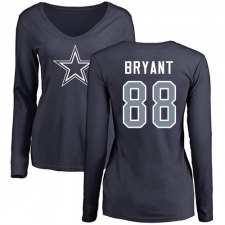 NFL Women's Nike Dallas Cowboys #88 Dez Bryant Navy Blue Name & Number Logo Slim Fit Long Sleeve T-Shirt