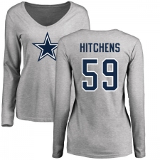 NFL Women's Nike Dallas Cowboys #59 Anthony Hitchens Ash Name & Number Logo Slim Fit Long Sleeve T-Shirt