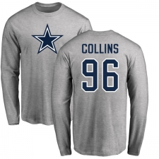 NFL Nike Dallas Cowboys #96 Maliek Collins Ash Name & Number Logo Long Sleeve T-Shirt