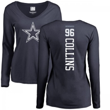 NFL Women's Nike Dallas Cowboys #96 Maliek Collins Navy Blue Backer Slim Fit Long Sleeve T-Shirt