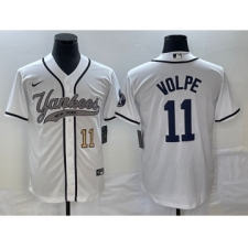 Men's New York Yankees #11 Anthony Volpe Number White Cool Base Stitched Baseball Jersey