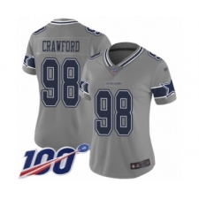 Women's Dallas Cowboys #98 Tyrone Crawford Limited Gray Inverted Legend 100th Season Football Jersey