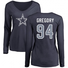 NFL Women's Nike Dallas Cowboys #94 Randy Gregory Navy Blue Name & Number Logo Slim Fit Long Sleeve T-Shirt