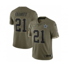 Men's Dallas Cowboys #21 Ezekiel Elliott 2022 Olive Salute To Service Limited Stitched Jersey