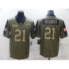 Men's Dallas Cowboys #21 Ezekiel Elliott Camo 2021 Salute To Service Limited Player Jersey