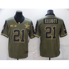 Men's Dallas Cowboys #21 Ezekiel Elliott Nike Gold 2021 Salute To Service Limited Player Jersey