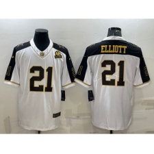 Men's Dallas Cowboys #21 Ezekiel Elliott White Gold Edition With 1960 Patch Limited Stitched Football Jersey