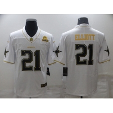 Men's Dallas Cowboys #21 Ezekiel Elliott White Gold Limited Player Jersey