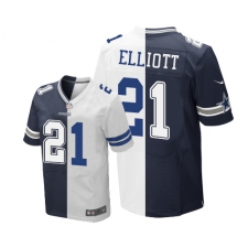 Men's Nike Dallas Cowboys #21 Ezekiel Elliott Elite Navy Blue/White Split Fashion NFL Jersey