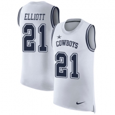 Men's Nike Dallas Cowboys #21 Ezekiel Elliott Limited White Rush Player Name & Number Tank Top NFL Jersey