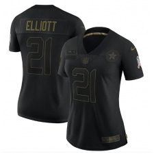 Women's Dallas Cowboys #21 Ezekiel Elliott Black 2020 Salute To Service Limited Jersey