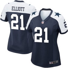 Women's Nike Dallas Cowboys #21 Ezekiel Elliott Game Navy Blue Throwback Alternate NFL Jersey