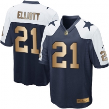 Youth Nike Dallas Cowboys #21 Ezekiel Elliott Elite Navy/Gold Throwback Alternate NFL Jersey
