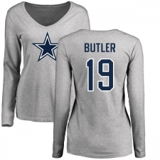 NFL Women's Nike Dallas Cowboys #19 Brice Butler Ash Name & Number Logo Slim Fit Long Sleeve T-Shirt