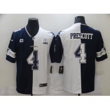 Men's Dallas Cowboys #4 Dak Prescott Blue White C Limited Split Fashion Football Jersey