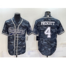 Men's Dallas Cowboys #4 Dak Prescott Grey Camo With Patch Cool Base Stitched Baseball Jersey