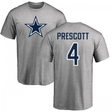 NFL Nike Dallas Cowboys #4 Dak Prescott Ash Name & Number Logo T-Shirt