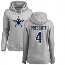 NFL Women's Nike Dallas Cowboys #4 Dak Prescott Ash Name & Number Logo Pullover Hoodie