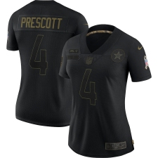 Women's Dallas Cowboys #4 Dak Prescott Black 2020 Salute To Service Limited Jersey