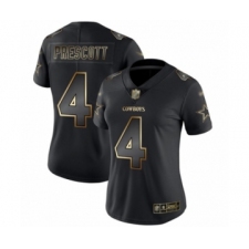 Women's Dallas Cowboys #4 Dak Prescott Black Gold Vapor Untouchable Limited Football Jersey