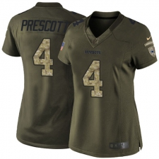 Women's Nike Dallas Cowboys #4 Dak Prescott Elite Green Salute to Service NFL Jersey