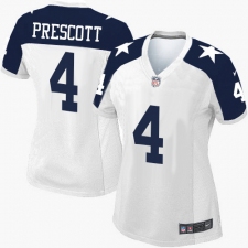 Women's Nike Dallas Cowboys #4 Dak Prescott Elite White Throwback Alternate NFL Jersey