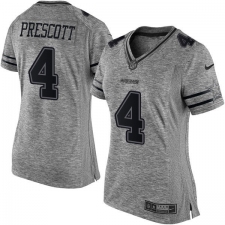 Women's Nike Dallas Cowboys #4 Dak Prescott Limited Gray Gridiron NFL Jersey