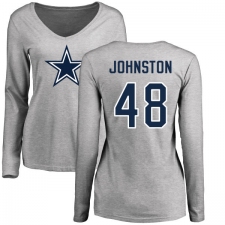 NFL Women's Nike Dallas Cowboys #48 Daryl Johnston Ash Name & Number Logo Slim Fit Long Sleeve T-Shirt